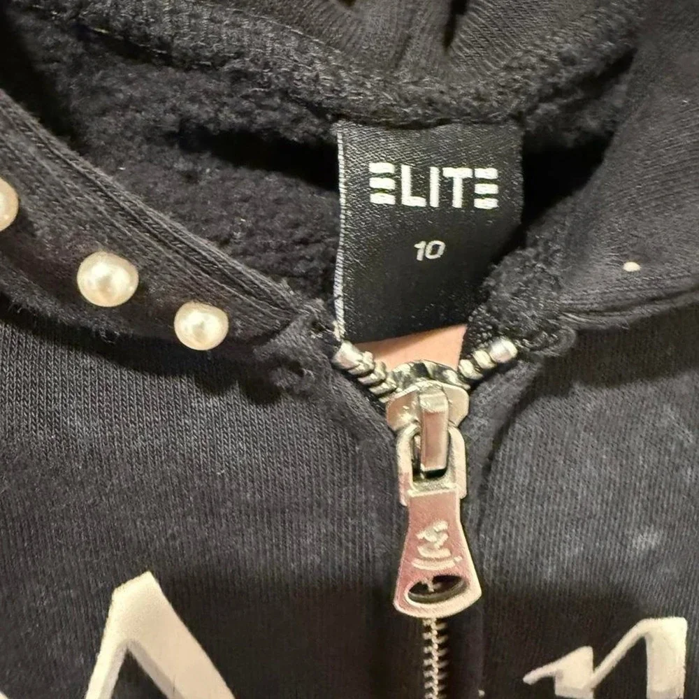 Elite Jeans Black Pearl Skull Rhinestone Hoodie